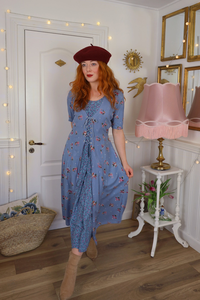 Romantic Blue Floral Vintage Dress | S