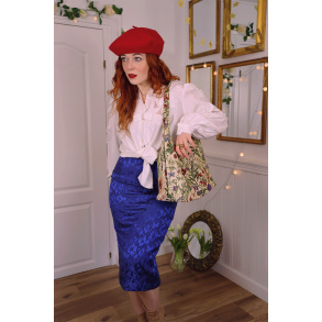 Shiny Blue Vintage Pencil Skirt | S