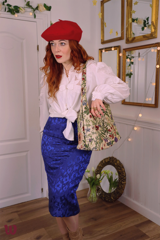 Shiny Blue Vintage Pencil Skirt | S