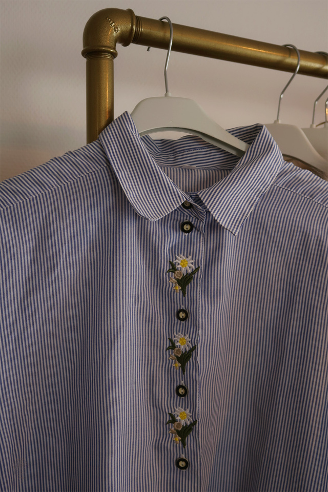 Blue &amp; White Striped Embroidered Top | L/XL
