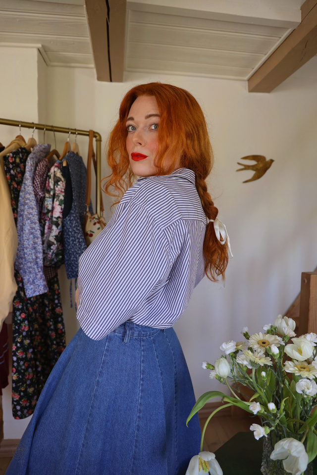 Blue &amp; White Striped Vintage Top | L