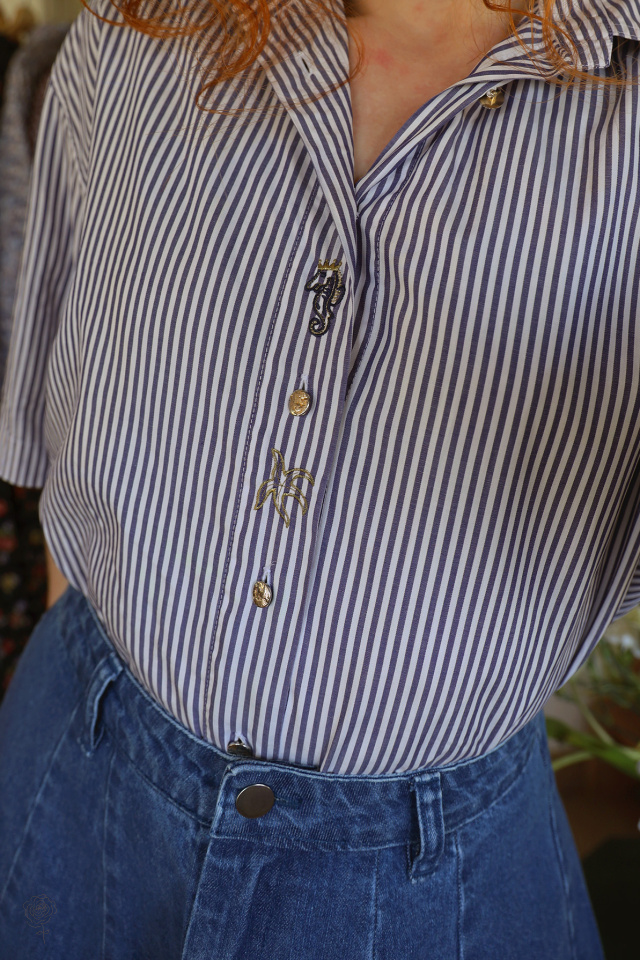 Blue &amp; White Striped Vintage Top | L