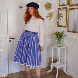 Blue Striped &amp; Floral Vintage Skirt | S/M