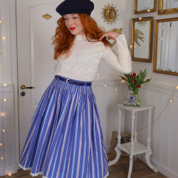 Blue Striped &amp; Floral Vintage Skirt | S/M