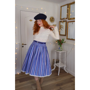 Blue Striped & Floral Vintage Skirt | S/M