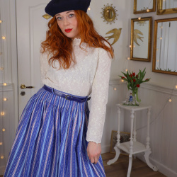Blue Striped &amp; Floral Vintage Skirt | S/M