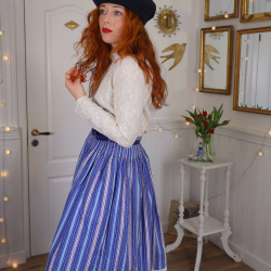 Blue Striped &amp; Floral Vintage Skirt | S/M