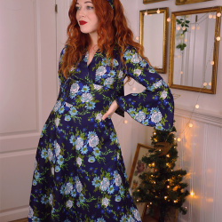 Blue Turquoise Floral 70's Vintage Dress | XS/S