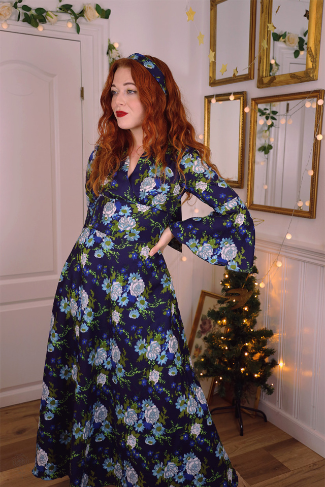 Blue Turquoise Floral 70's Vintage Dress | XS/S