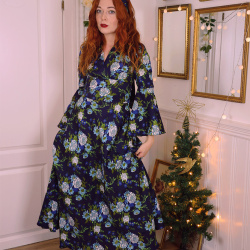 Blue Turquoise Floral 70's Vintage Dress | XS/S