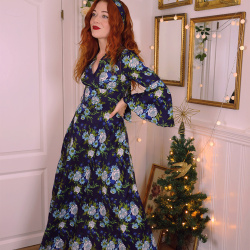 Blue Turquoise Floral 70's Vintage Dress | XS/S