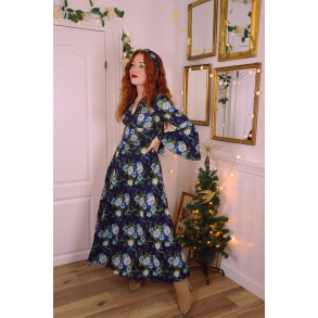 Blue Turquoise Floral 70's Vintage Dress | XS/S