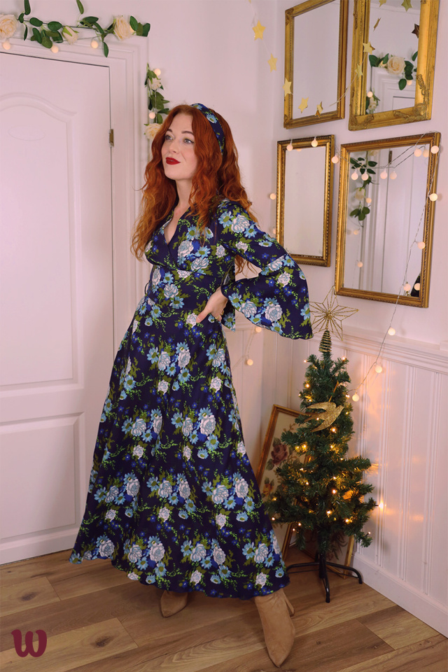 Blue Turquoise Floral 70's Vintage Dress | XS/S