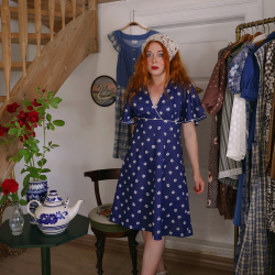 Blue White Clovers Vintage Dress | M