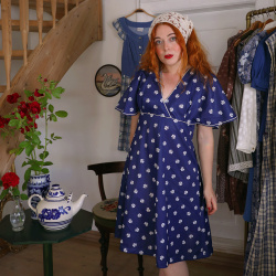 Blue White Clovers Vintage Dress | M