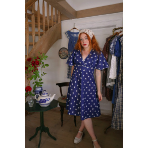 Blue White Clovers Vintage Dress | M