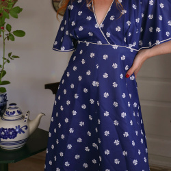 Blue White Clovers Vintage Dress | M