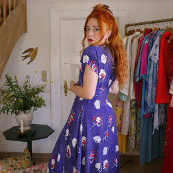 Blue Dot &amp; Floral Vintage Dress | M