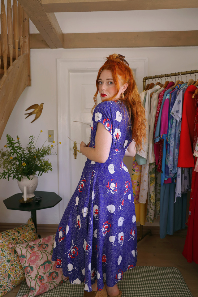 Blue Dot &amp; Floral Vintage Dress | M