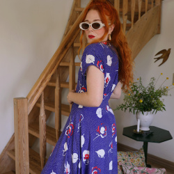 Blue Dot &amp; Floral Vintage Dress | M