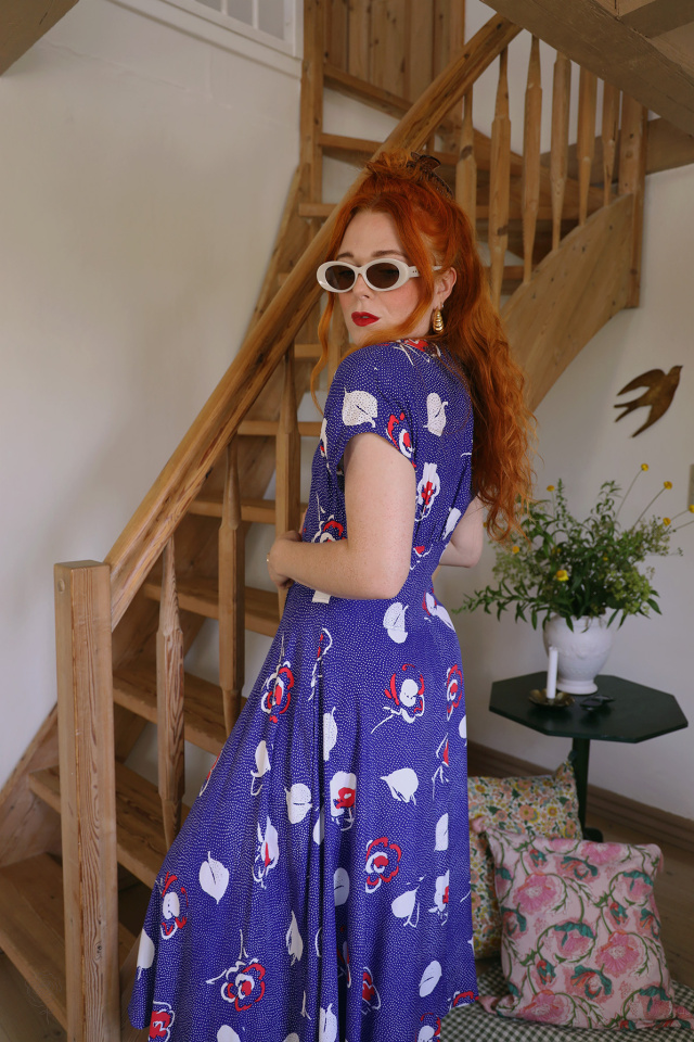 Blue Dot &amp; Floral Vintage Dress | M