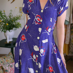 Blue Dot &amp; Floral Vintage Dress | M