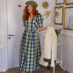 Blue, Yellow &amp; Green Plaid Vintage Dress | S