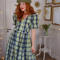 Blue, Yellow &amp; Green Plaid Vintage Dress | S