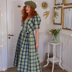 Blue, Yellow &amp; Green Plaid Vintage Dress | S