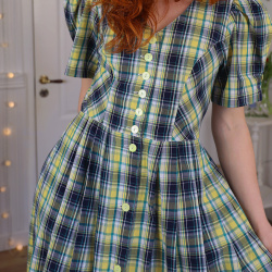 Blue, Yellow &amp; Green Plaid Vintage Dress | S