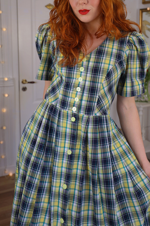 Blue, Yellow &amp; Green Plaid Vintage Dress | S