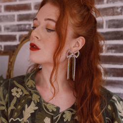 Bow Lilac &amp; Green Stoned Earrings 