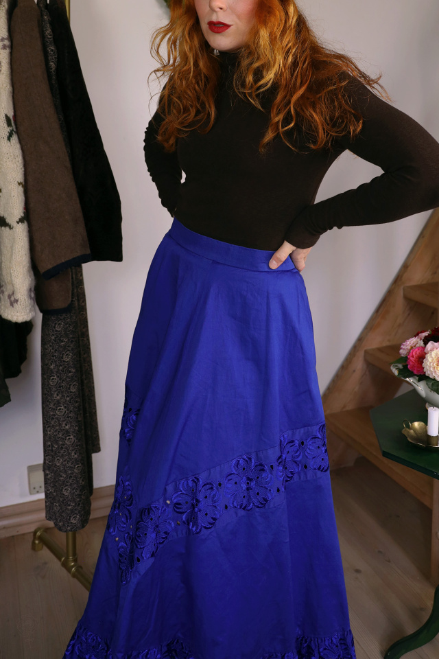 Bold Blue Cotton Vintage Skirt | S
