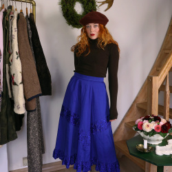 Bold Blue Cotton Vintage Skirt | S