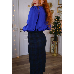 Dark Blue Plaid Pencil Skirt | S