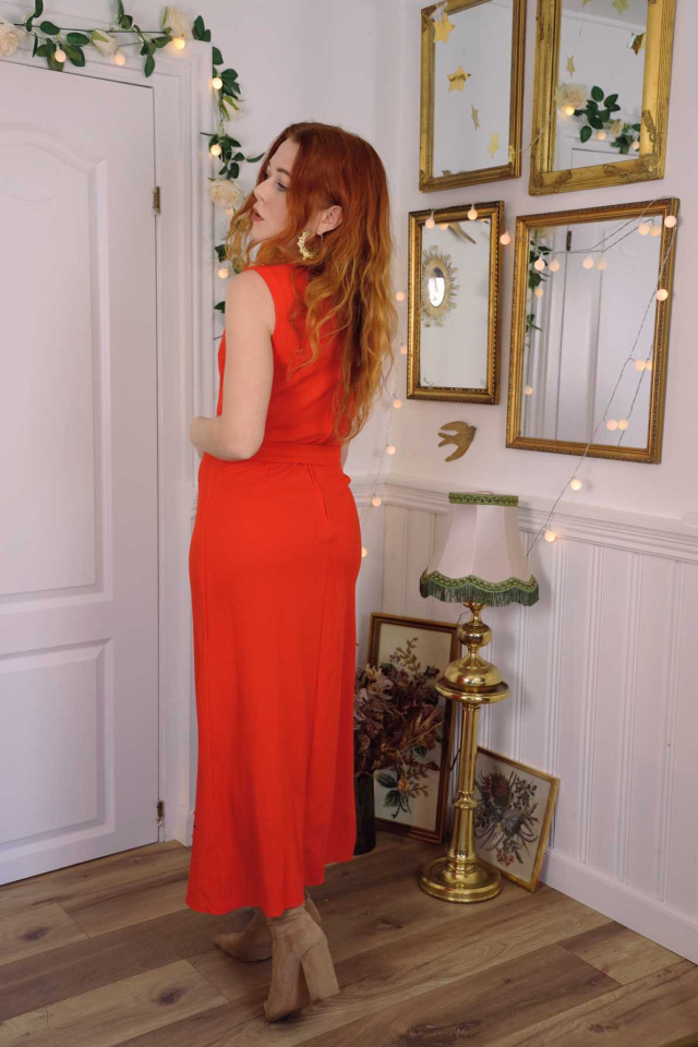 Warm Orange 70's Maxi Dress | S