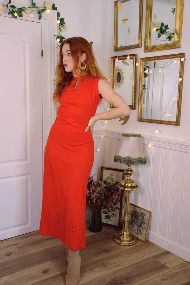 Warm Orange 70's Maxi Dress | S
