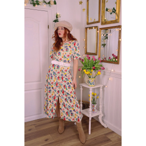 Bright Floral 80's Vintage Dress | S