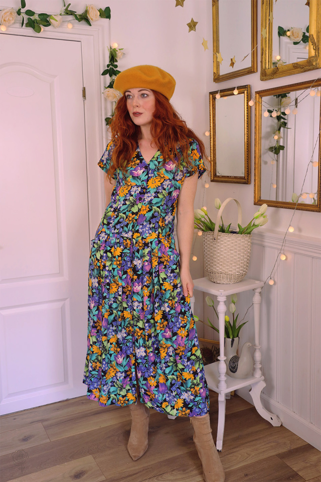 Bright Floral 90's Vintage Dress | M