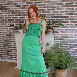 Bright Green 70's Maxi Vintage Dress | S