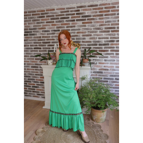 Bright Green 70's Maxi Vintage Dress | S