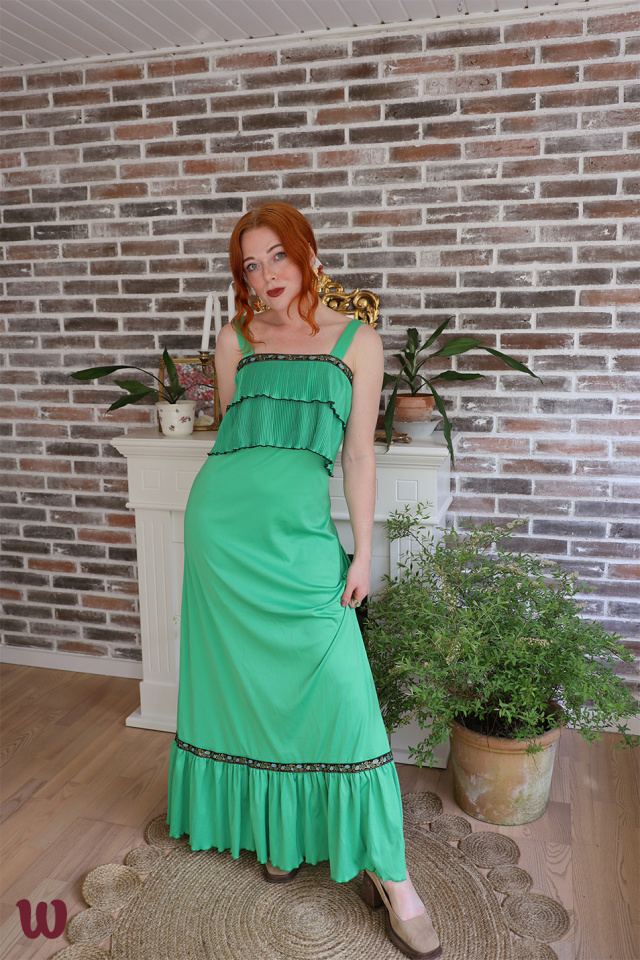 Bright Green 70's Maxi Vintage Dress | S