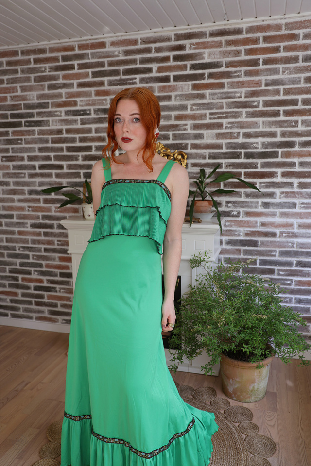 Bright Green 70's Maxi Vintage Dress | S