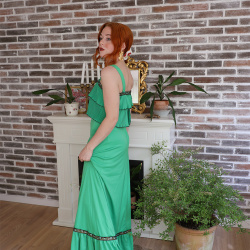 Bright Green 70's Maxi Vintage Dress | S