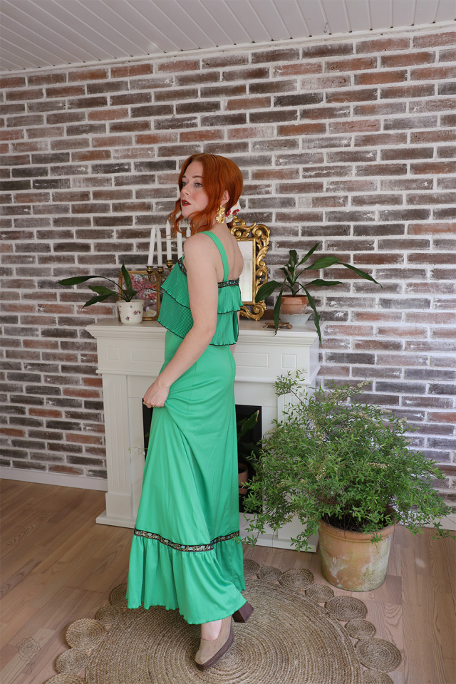Bright Green 70's Maxi Vintage Dress | S