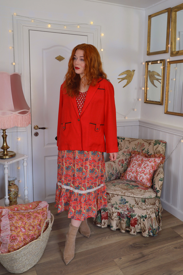 Light Bright Red Vintage Blazer Jacket | XL