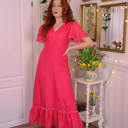 Bright Pink 70's Maxi Dress | S