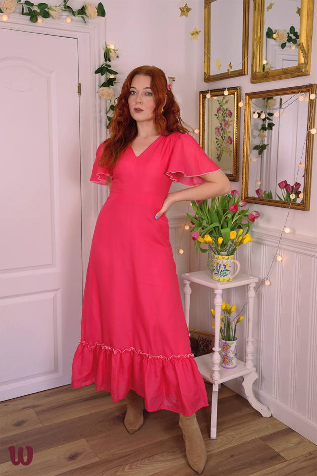 Bright Pink 70's Maxi Dress | S