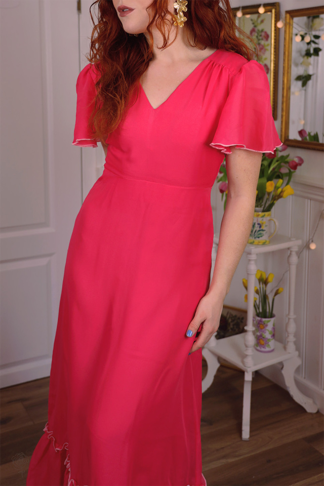 Bright Pink 70's Maxi Dress | S