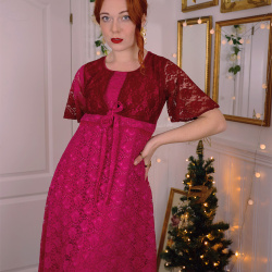 Bright Pink Lace 60's Gown | S